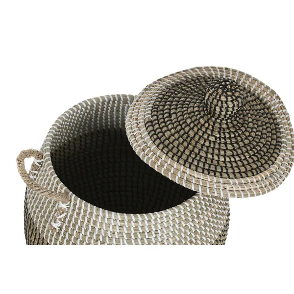 Basket set Home ESPRIT White Black Natural (2 Pieces)
