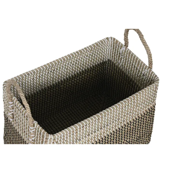 Basket set Home ESPRIT White Black Natural Seagrass Boho 44 x 25 x 38 cm 2 Pieces