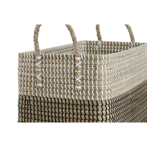 Basket set Home ESPRIT White Black Natural Seagrass Boho 44 x 25 x 38 cm 2 Pieces