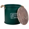 Bucket container Alexandra House Living Factory Green Hemp Metal Fir wood 35 x 35 x 37 cm With handles Circular