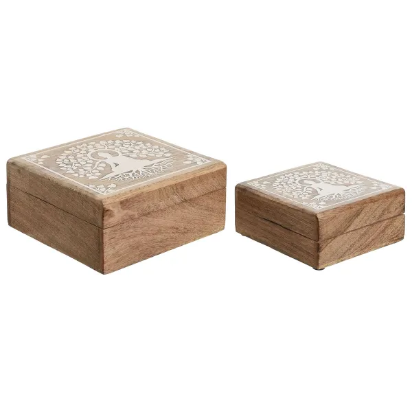 Korurasia Home ESPRIT Valkoinen Luonnollinen Mangopuu 18 x 18 x 9 cm (2 Kappaletta)