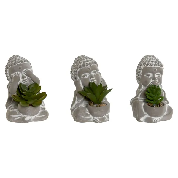 Koristekasvi Home ESPRIT Polyetyleeni Sementti Buddha Itämainen 8,5 x 7 x 11 cm (3 osaa)