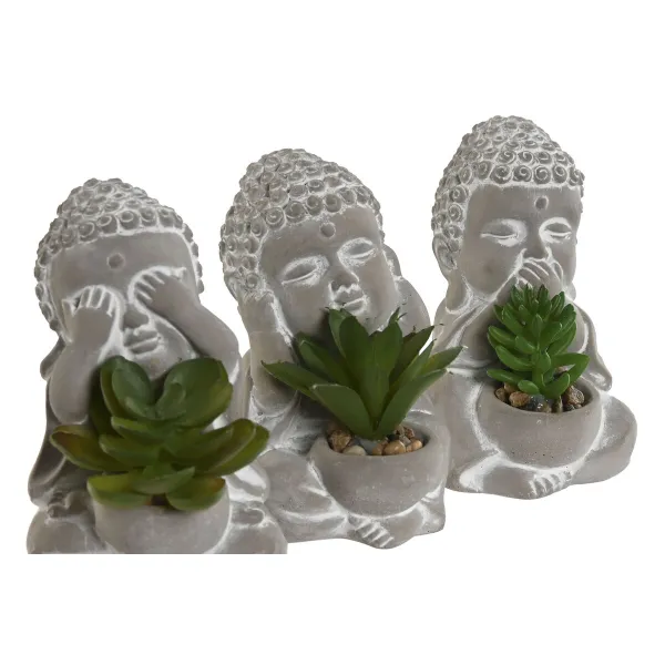 Koristekasvi Home ESPRIT Polyetyleeni Sementti Buddha Itämainen 8,5 x 7 x 11 cm (3 osaa)