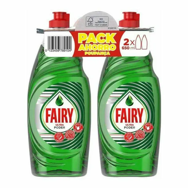 šķidro trauku mazgājamo līdzekli Fairy 8083935 650 ml (2 x 650 ml)