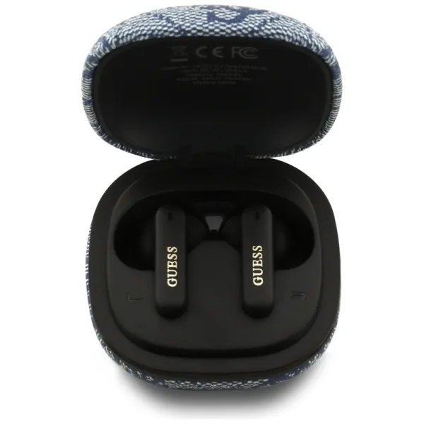 Guess 4G Classic Metal Logo - Bluetooth TWS ENC sluchátka + nabíjecí pouzdro (Modrá)