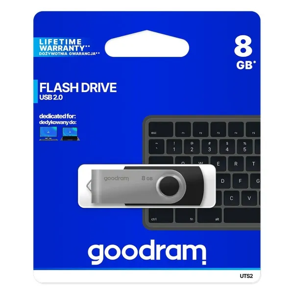 USB-tikku GoodRam UTS2 USB 2.0 Musta Hopeinen 8 GB (1 osaa)