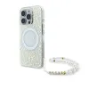 Guess IML Flowers Allover Electro With Pearl Strap MagSafe - Case for iPhone 16 Pro (White)