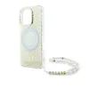 Guess IML Flowers Allover Electro With Pearl Strap MagSafe - Case for iPhone 16 Pro (White)