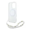 Guess IML Flowers Allover Electro With Pearl Strap MagSafe - Case for iPhone 16 Pro (White)