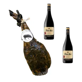Grūdais maitinta „Iberico“ mentė Linaje Negro 5 kg Butelis raudono vyno 750 ml x 2 Monte Real