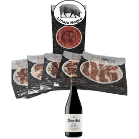 Cebo šķiņķa plecs Linaje Negro 100 g x 5 Pudele sarkanvīna 750 ml Monte Real