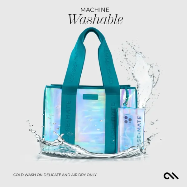 Case-Mate Large Travel Tote Bag – Waterproof Shoulder Bag with Phone Pouch (Emerald Blue Soap Bubble)