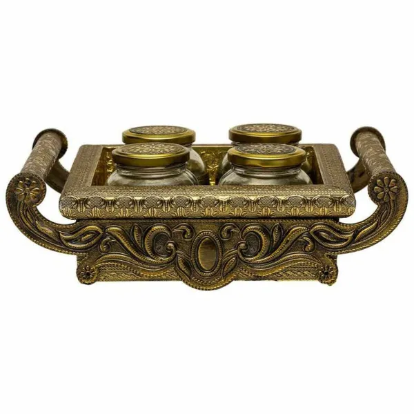 Paplāte Alexandra House Living Bronza Stikls Alumīnijs Koks MDF 27 x 7 x 33 cm