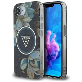 Guess IML Metal Glitter Flowers Triangle MagSafe - Case for iPhone 16e (black)