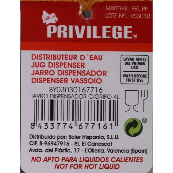 Gėrimų dozatorius Privilege Stiklainis 4 L (8 vnt.)