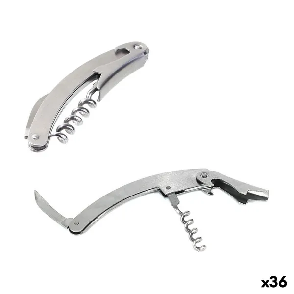 Corkscrew with foil cutter and bottle opener Wooow Stainless steel 36 Units