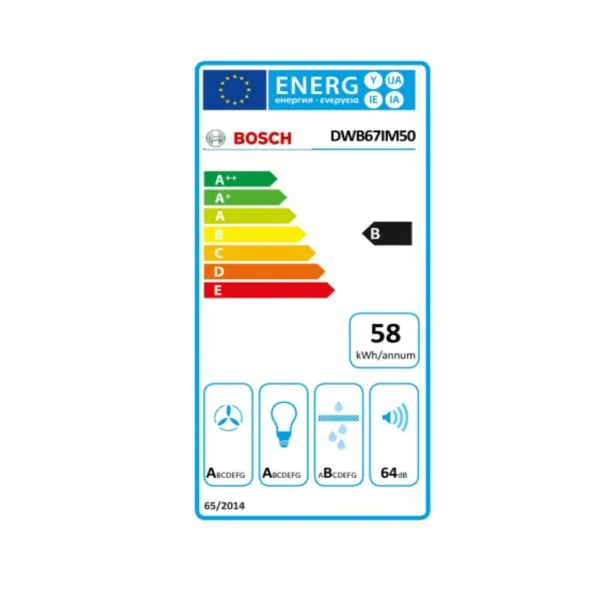 Parastais pārvalks BOSCH DWB67IM50 60 cm 720 m3/h 52 dB 250W Tērauds B