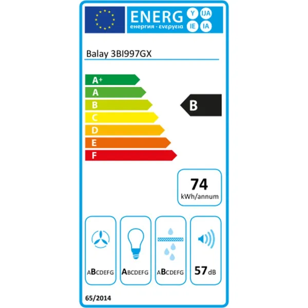 Įprastas gaubtas Balay 3BI997GX 90 cm 754 m3/h 250W B Sidabras Plienas