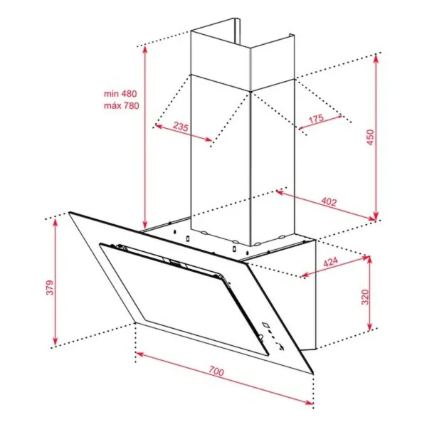 Įprastas gaubtas Teka 112930042 70 cm 700 m3/h 61 dB 280W Balta A+