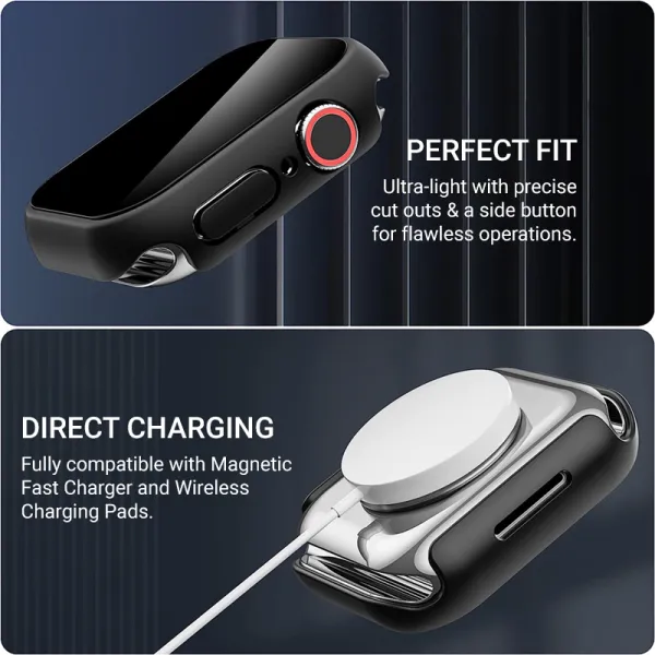 Crong Hybrid Watch Case - Case with Glass for Apple Watch 44mm (Black)