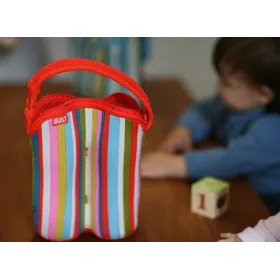 BUILT Bottle Buddy Two Bottle Tote with holder (Baby Pink Stripe)