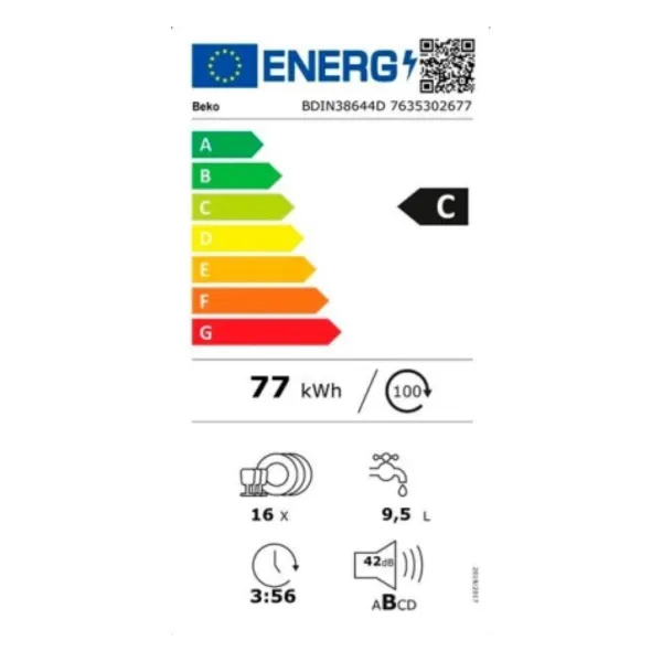 Indų plovimo mašina BEKO BDIN38644D Galima pritaikyti 60 cm