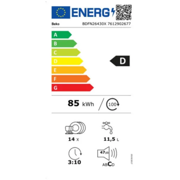 Indų plovimo mašina BEKO BDFN26430W Balta 60 cm