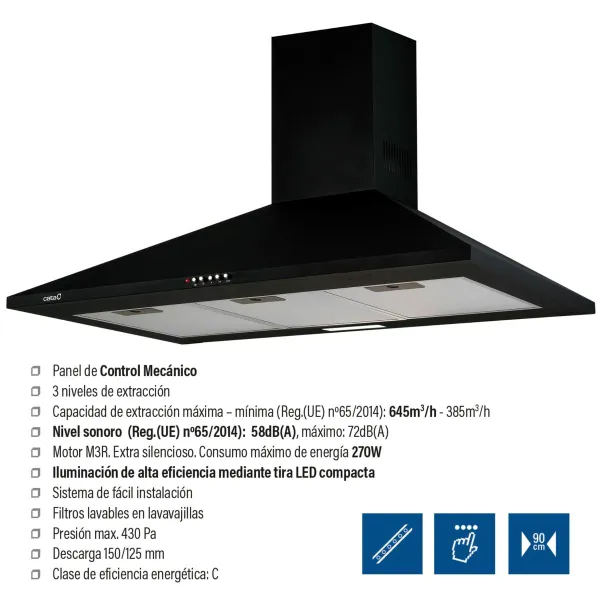 Įprastas gaubtas Cata OMEGA BK 900 Juoda