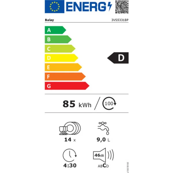 Indų plovimo mašina Balay 3VS5331BP Balta 60 cm