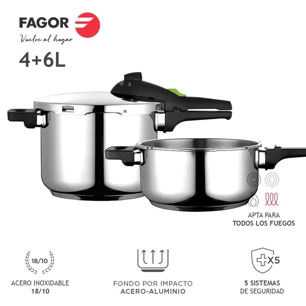 Painekeitinsetti Fagor Ruostumaton teräs 10 L 2 Kappaletta