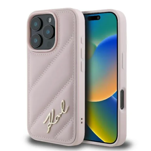 Karl Lagerfeld Quilted Signature - Case for iPhone 16 Pro (pink)