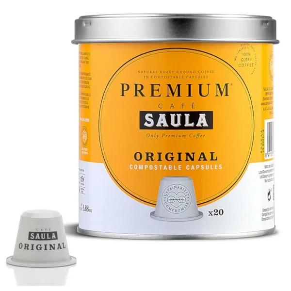 Kahvikapselit laatikossa Saula COMPOSTABLE INTENSE