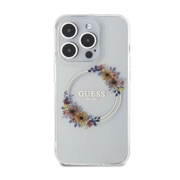 Guess IML Flowers Wreath MagSafe - Case iPhone 15 Pro Max (Clear)