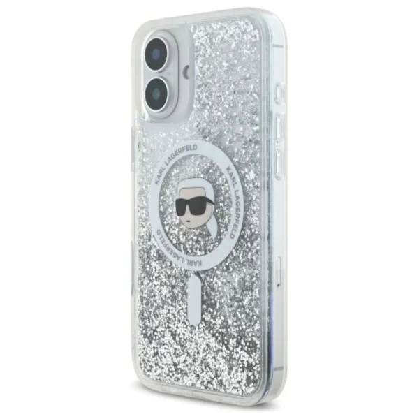 Karl Lagerfeld Liquid Glitter Karl Head MagSafe - Case for iPhone 16 Plus (transparent)