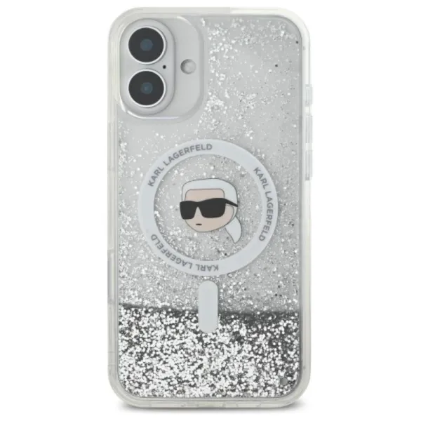 Karl Lagerfeld Liquid Glitter Karl Head MagSafe - Case for iPhone 16 Plus (transparent)