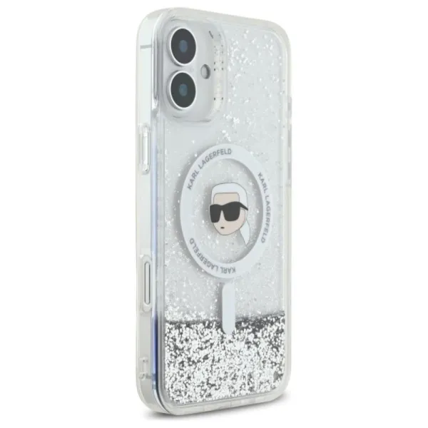 Karl Lagerfeld Liquid Glitter Karl Head MagSafe - Case for iPhone 16 Plus (transparent)