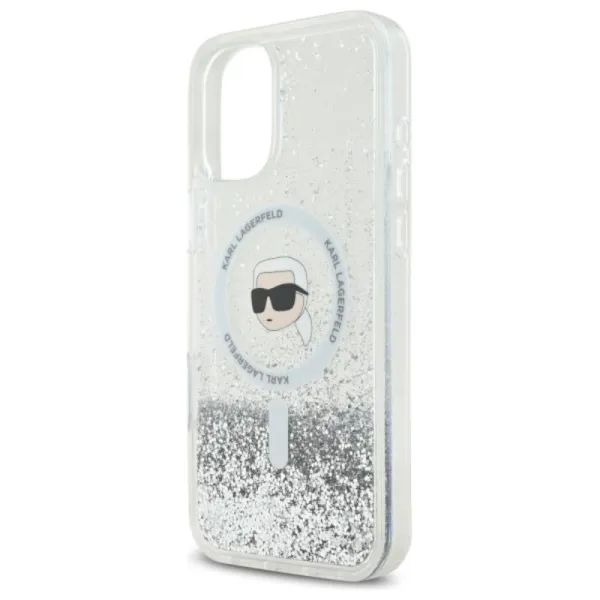 Karl Lagerfeld Liquid Glitter Karl Head MagSafe - Case for iPhone 16 Plus (transparent)