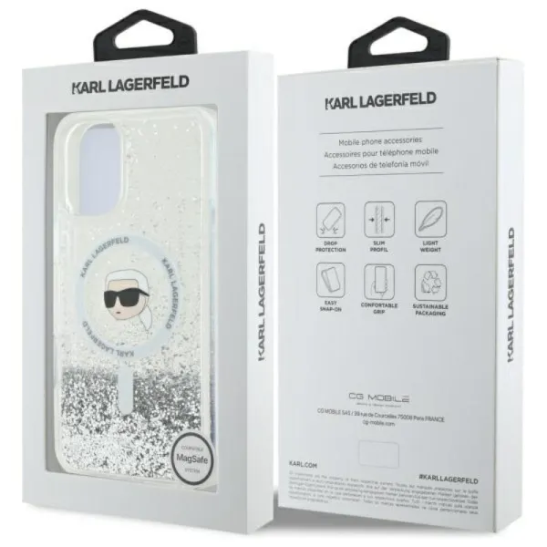 Karl Lagerfeld Liquid Glitter Karl Head MagSafe - Case for iPhone 16 Plus (transparent)