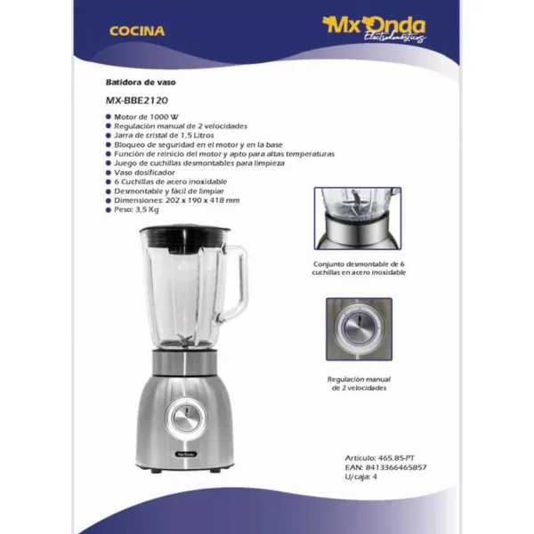 Kuppiblenderi Mx Onda MXBBE2120 Teräs 1000 W