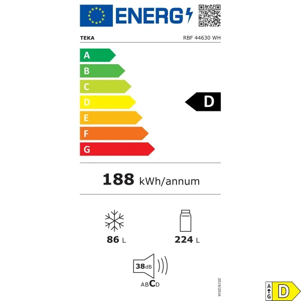 Kombinēts ledusskapis Teka RBF44630BL  188 Balts