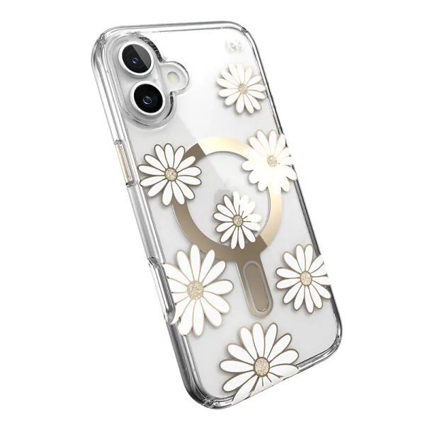 Speck Presidio Lux ClickLock & MagSafe - iPhone 16 Plus Case (Sunshine Daisies / Clear / Gold)