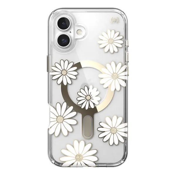 Speck Presidio Lux ClickLock & MagSafe - iPhone 16 Plus Case (Sunshine Daisies / Clear / Gold)