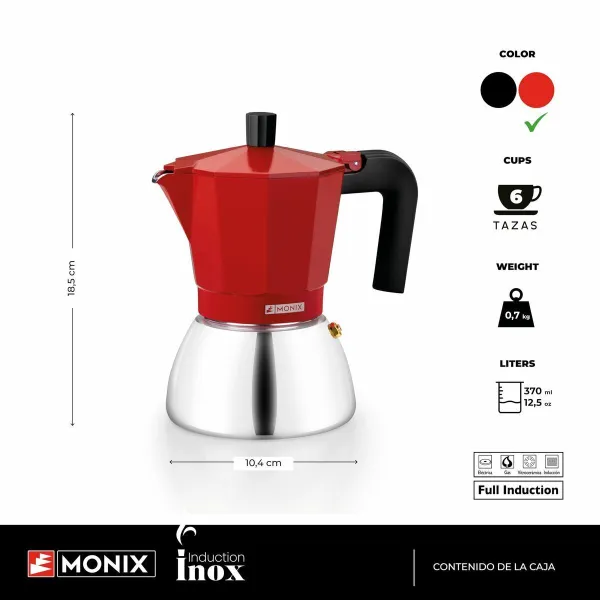 Italian Coffee Pot Monix INOX RED 6T Red 6 Cups