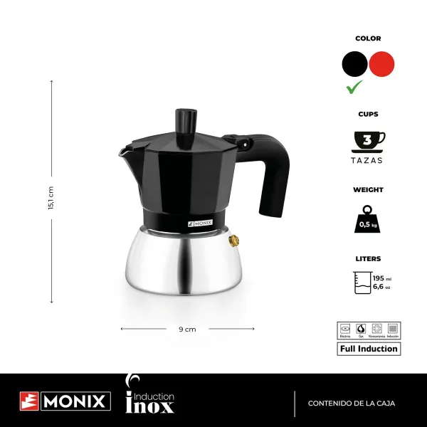 Vanhanaikainen Italialainen Mokkapannu BRA INOX BLACK 3T Musta
