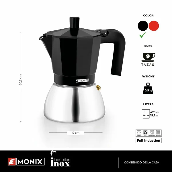 Vanhanaikainen Italialainen Mokkapannu BRA INOX BLACK 9T Musta 470 ml