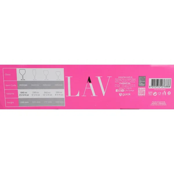Setti laseja LAV Misket 645 ml Kristalli (2 kpl pakkaus)