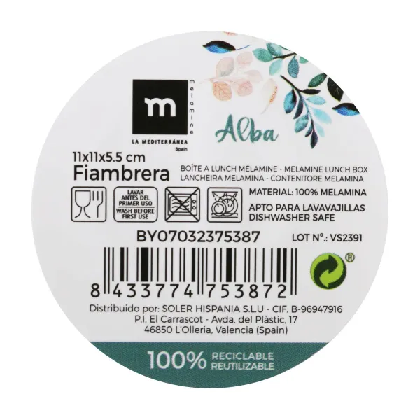 Kvadratinė pietų dėžutė su dangteliu La Mediterránea Alba Melaminas 11 x 11 x 5,5 cm (24 vnt.)