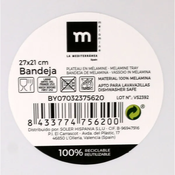 Padėklas La Mediterránea Medžio Melaminas 27 x 21,5 x 1,5 cm (18 vnt.)