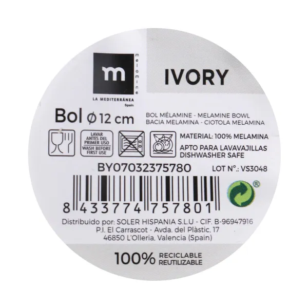 Snack Kulho La Mediterránea Melamiini Valkoinen Kiilto 11,5 X 6 cm (24 osaa)