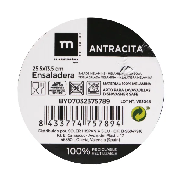 Салатница La Mediterránea меламин Антрацитный (8 штук)